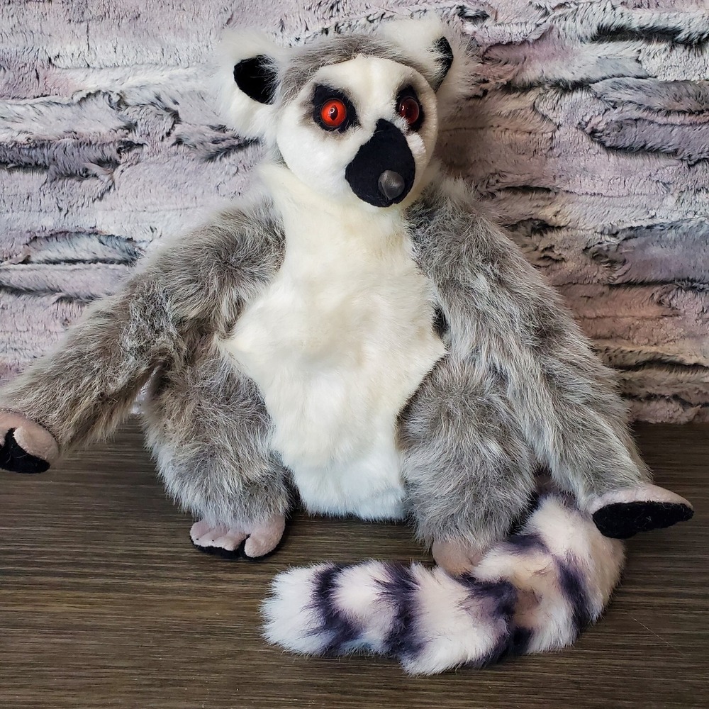 K & M International Ring Tailed Lemur Realistic Gray‎ 12" Stuffed Plush Grey